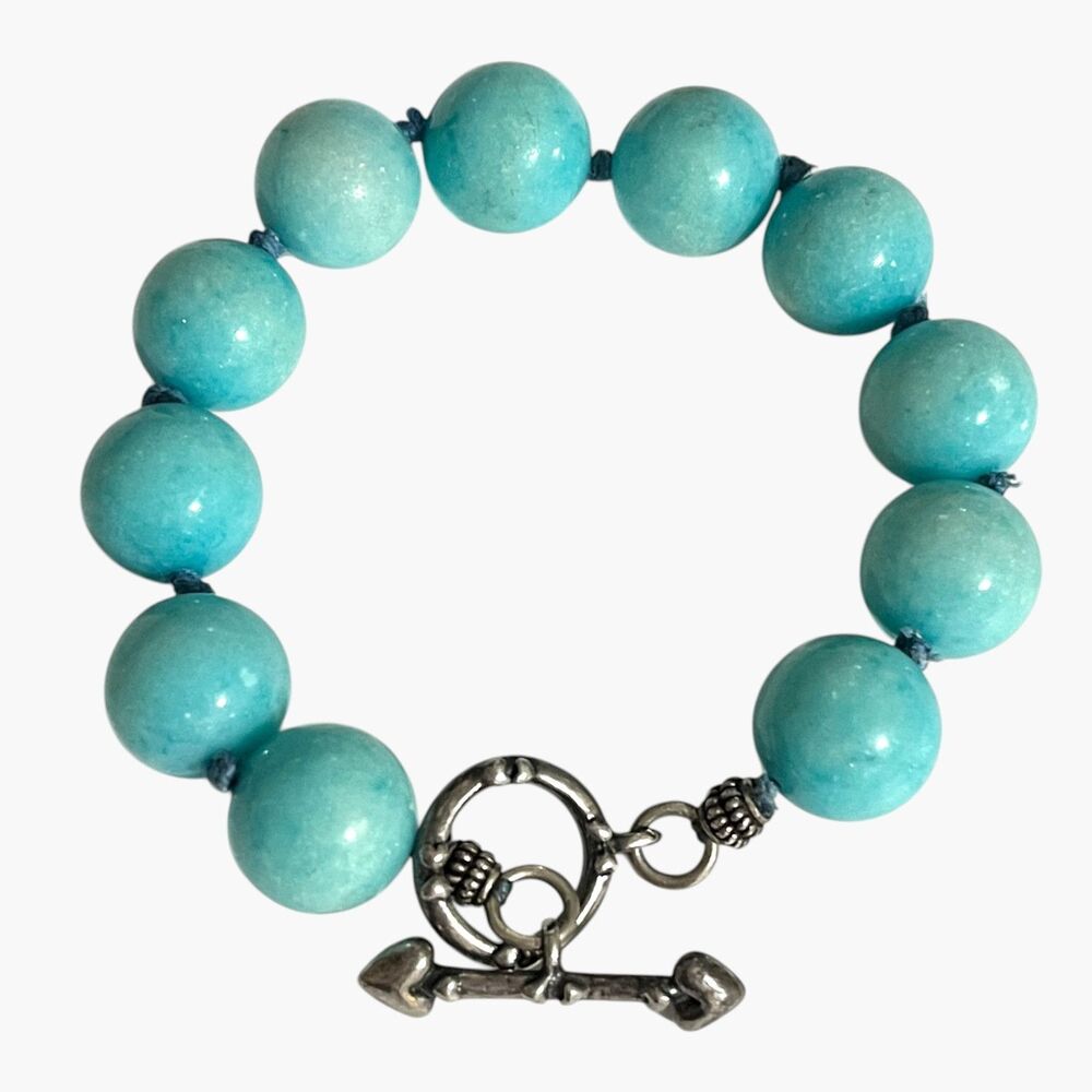 VTG Round Gemstone Bead Bracelet Turquoise Blue Dyed Stone Chunky Hand Knotted